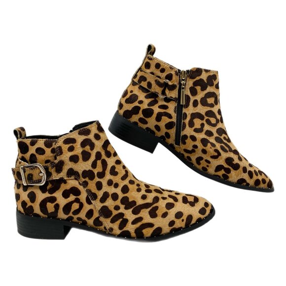 Steve Madden Tan Leopard Print Fur Ankle Booties | Size 8.5 - Picture 1 of 9